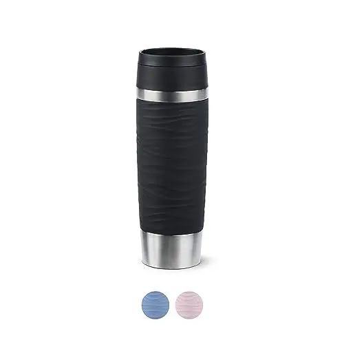 Produktbild: Emsa Travel Mug Wave Thermobecher 500 ml, Isolierbecher auslaufsicher, Edelstahl, 6h heiß und 12h kalt, 100% dicht, spülmaschinenfest, Kaffeebecher to go, 360°-Trinköffnung, schwarz, N20225