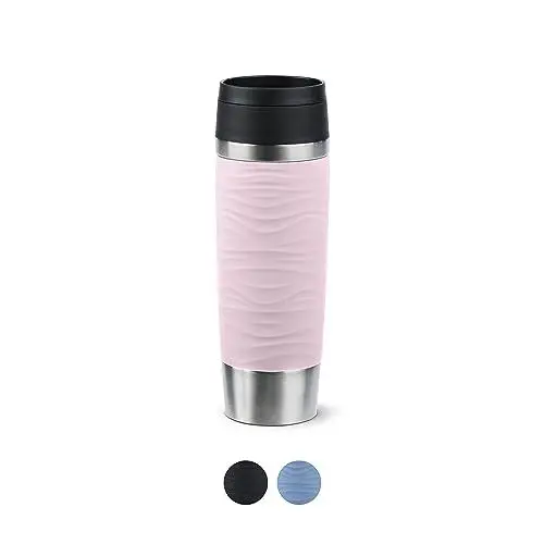 Produktbild: Emsa N20227 Travel Mug Wave Isolierbecher 0,5 Liter, neuer Komfort-Schraubverschluss, Edelstahl, 6h heiß und 12h kühl, 100% dicht, spülmaschinenfest, 360°-Trinköffnung, Pastellrosa