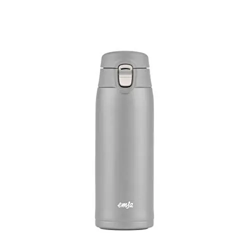 Produktbild: Emsa Travel Mug Light Thermobecher 400 ml, isolierbecher aus Edelstahl, Kaffee to go 8h heiß, 16h kalt, 100% dicht, auslaufsicher, spülmaschinengeeignet, Klappverschlussystem, grau, N21510