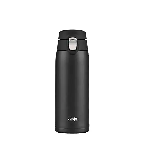 Produktbild: Emsa N21517 Travel Mug Light Isolierbecher | Fassungsvermögen: 0,4 L | extra-schlankes Format | Leichtgewicht | Edelstahl | Klappverschlusssystem | 100% dicht | 8h heiß/16h kalt | BPA-Frei | Schwarz