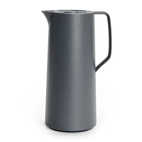Produktbild: Emsa Motiva Thermoskanne 1l, Isolierkanne mit Quick-Press-Verschluss, 12h heiß, 24h kalt, Glaskolben, Made in Germany, Teekanne Thermo, Nordisches Design, anthrazit, N41701