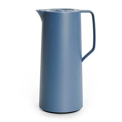 Produktbild: Emsa Motiva Isolierkanne 1l, Kaffeekanne Thermo mit Quick-Press-Verschluss, Thermoskanne hält 12h heiß, 24h kalt, Glaskolben, Made in Germany, nordisches Design, nord blau, N41703
