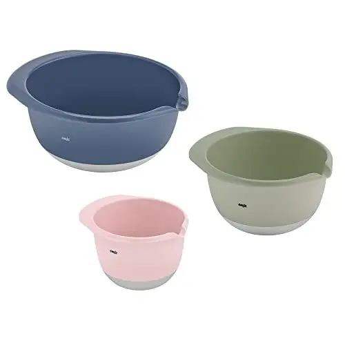 Produktbild: Emsa Prep&Bake 3-teiliges Rührschüssel-Set aus Kunststoff, 1,4 + 2,8 + 4,7 Liter, Rutschfester Boden, Stapelbar, mit praktischem Griffrand, K324S334, Rosa/Grün/Blau