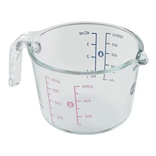 Produktbild: Emsa Prep&Bake Messbecher aus Glas, 1 Liter, 2 Skalen für feste und flüssige Zutaten, einfaches Ausgießen, Mikrowellentauglich, K3236134