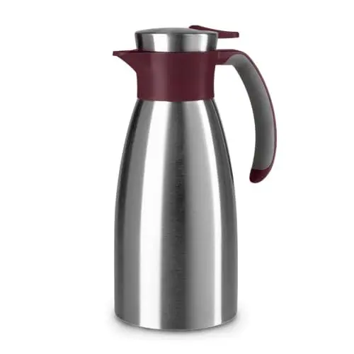 Produktbild: Emsa Soft Grip Isolierkanne, 1 Liter, Edelstahl, 12 Stunden heiß + 24 Stunden kalt, Auslaufsicher, Rutschfester Griff, Farbe Weinrot, N4120200