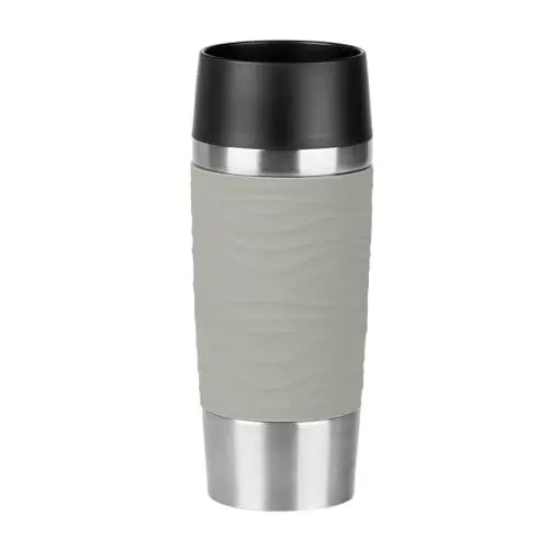 Produktbild: Emsa Travel Mug Waves Isolierbecher N20108 | 0,36 L | bis zu 4h heiß und 8h kalt | 100% dichter Thermobecher | 360°-Trinköffnung | Quick Press Verschluss | Kaffee to Go | Puder-Grau