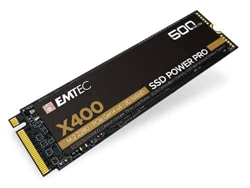 Produktbild: Emtec ECSSD500GX400 – Interne SSD – M.2 2280 NVMe – PCIe Gen4x4 – Kollektion X400 Power Pro – 500 GB, 500 GB, 3D NAND – ideal für Gaming, Videospiele, Intensive Arbeitsladung.