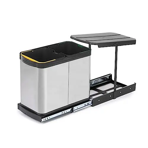Produktbild: Emuca - Recycle Inox-Recyclingbehälter für die Küche, 2 x 12 L, Bodenbefestigung und manuelle/automatische Entnahme.