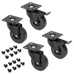 Produktbild: Emuca - Set aus 4 Lenkrollen für Möbel Ø75mm mit Anschraubplatte und Kugellager, schwenkrollen gummi aus schwarze Farbe.