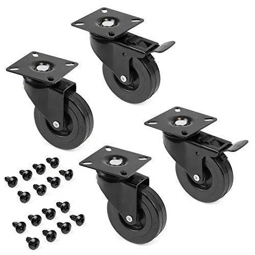 Produktbild: Emuca - Set aus 4 Lenkrollen für Möbel Ø75mm mit Anschraubplatte und Kugellager, schwenkrollen gummi aus schwarze Farbe.