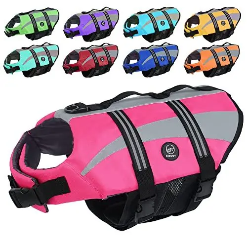 Produktbild: EMUST Hunde-Schwimmweste, Ripstop, große Hundeschwimmwesten, Badeanzug für Bootfahren/Schwimmen/Pool mit doppelten Rettungsgriffen, Hunde-Wasserweste für große Hunde, Rosa, XXL