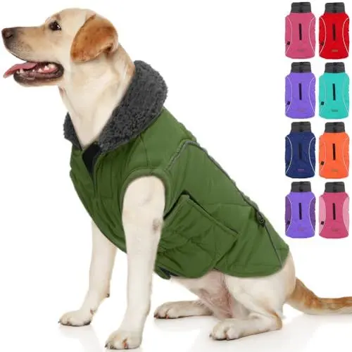 Produktbild: EMUST Hundejacke Winter, Kaltwettermäntel, Weiche Wintermantel für Mittelgroße Hunde, Winterweste für Kleine Hunde, NeuGrün, L