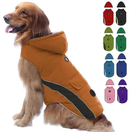 Produktbild: EMUST Hundemantel Winter, Reflektierender Hundejacke für kaltes Wetter mit Abnehmbarer Mütze, Warme Hundewesten für den Winter, Hundebekleidung für extra große Hunde, XXL/Kaffee