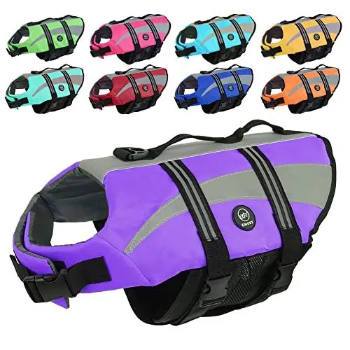Produktbild: EMUST Rettungswesten für Hunde, leichte kleine/mittelgroße/große Hunde-Schwimmweste für Schwimmen/Boot/Wasser, Schwimmweste für große Hunde, Lila, XL