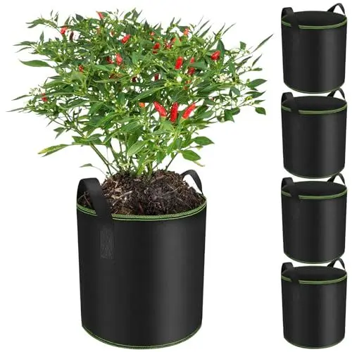 Produktbild: Enbagold Pflanzsack 12 Liter (5 Stück) Stofftopf - Pflanzbeutel aus Vliesstoff für Tomaten, Kartoffeln, Gemüse & Erdbeeren - Wiederverwendbar mit Griffen - Pflanzsack für Hochbeet, Balkon & Garten