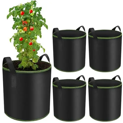Produktbild: Enbagold Pflanzsack 40L (5 Stück) Stofftopf mit Griffen – Wiederverwendbar Pflanztaschen aus Atmungsaktivem Vliesstoff – Ideal für Tomaten, Kartoffeln, Erdbeeren, Gemüse