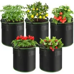 Produktbild: Enbagold Pflanzsack 5 Stück 15L Pflanzsäcke für Tomaten, Pflanzsack aus Vliesstoff, Garten Gewächshaus Pflanzbeutel Pflanztopf, Pflanztasche mit Griffe für Kartoffeln, Tomaten, Erdbeeren