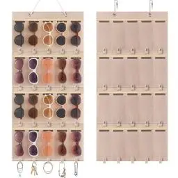 Produktbild: Enbagold Sonnenbrillen Organizer Sonnenbrille Aufbewahrung 20 Slots, Brillenhalter Wand Hänge Sonnenbrillenhalter Staubdichter Filz Sonnenbrille Lagerung mit 2 Häkchen, Brillen Display - Beige