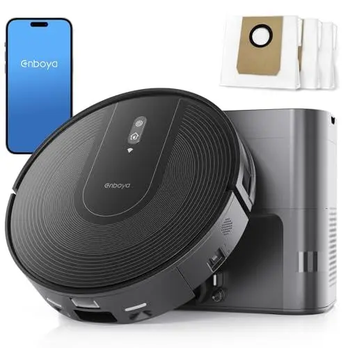 Produktbild: Enboya D60+ Staubsauger Roboter: Staubsauger Roboter Tierhaare mit Entleerungsstation 5000Pa Autonomer Staubsauger Tierhaare Staubsauger Roboter Hundehaare, für Hartböden & kurzhaarige Teppiche