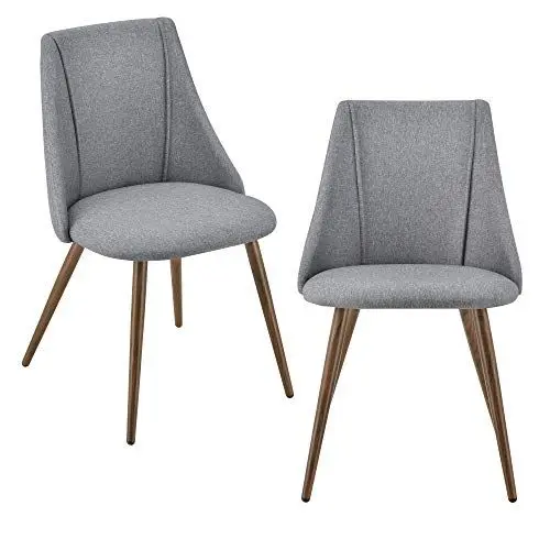 Produktbild: (en.casa) 2X Polsterstuhl Design Stühle Esszimmerstuhl 2er Set Textil Grau Bürostuhl mit Metallbeinen in Holzoptik 2 STK.