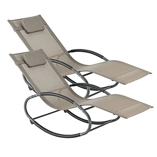 Produktbild: (en.casa) 2X Schaukelliege Almaluez 153 x 63 x 80,5 cm 2-er Set Sonnenliege bis 120 kg Relaxliege mit Kopfpolster im 2er Set Beige