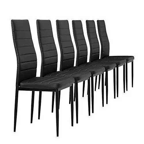 Produktbild: (en.casa) 6 x Esszimmerstuhl (schwarz) mit hochwertigem Kunstlederpolster für Esszimmer/Wohnzimmer/Küche - Set