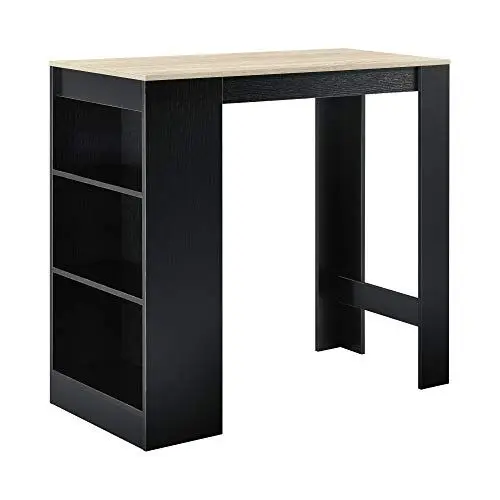 Produktbild: (en.casa) Bartisch Kouvola Bistrotisch Esstisch 110 x 50 x 103 cm Küchentisch Küchentheke mit 3 Fächern Stehtisch Bartheke für Esszimmer Wohnzimmer Küche Schwarz/Eicheoptik