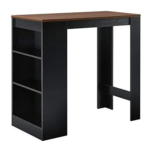 Produktbild: (en.casa) Bartisch Kouvola 110 x 50 x 103 cm mit integrierter 3-Fächern-Hausbar Stehtisch Bartheke Küchentresen Bistrotisch Schwarz/Walnuss-Optik