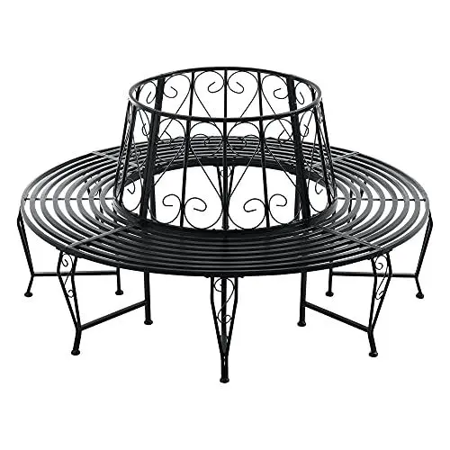 Produktbild: (en.casa) Baumbank Sorrent 160x84cm Rundbank 360° Gartenbank Parkbank Stahl Schwarz