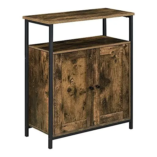 Produktbild: (en.casa) Beistelltisch Aremark mit Schrankfächer Nachttisch mit Ablage Kommode Schrank 79x60x30cm Dunkler Holzton