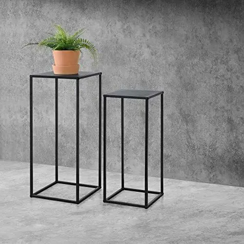 Produktbild: (en.casa) Beistelltisch Barbaricina 2er-Set Säulenform Satztisch Dekotisch Pflanzentisch Blumentisch Metallgestell für Wohnzimmer Schwarz