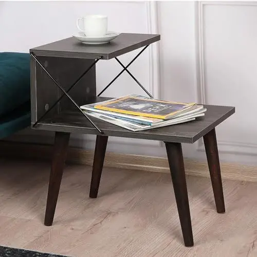 Produktbild: (en.casa) Beistelltisch Bergen Sofatisch mit Ablagen Dekotisch Couchtisch aus Holz Wohnzimmertisch mit 4 Beinen Kaffeetisch 50x40x55cm Anthrazit