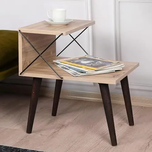 Produktbild: (en.casa) Beistelltisch Bergen Sofatisch mit Ablagen Dekotisch Couchtisch aus Holz Wohnzimmertisch mit 4 Beinen Kaffeetisch 50x40x55cm Holzoptik