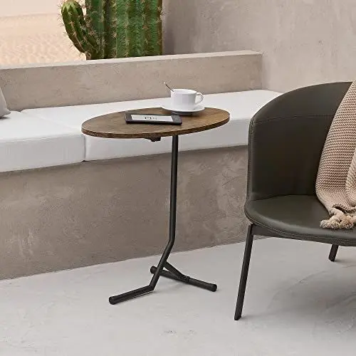 Produktbild: (en.casa) Beistelltisch Karlebo Wohnzimmertisch oval Sofatisch Dunkler Holzton Telefontisch Kaffeetisch Couchtisch Metallgestell