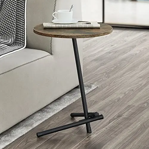 Produktbild: (en.casa) Beistelltisch Karup Wohnzimmertisch Dunkler Holzton Sofatisch rund Telefontisch Metallgestell Abstelltisch Kaffeetisch
