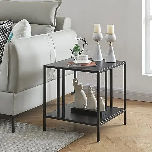 Produktbild: (en.casa) Beistelltisch Kumlinge Sofatisch mit Ablage Wohnzimmertisch Couchtisch Minimalistisches Design Nachttisch 45x45x47 cm für Wohn-und Schlafzimmer Büro Eingangsbereich Schwarz
