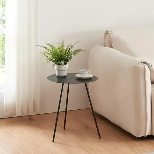 Produktbild: (en.casa) Beistelltisch Sula Sofatisch runder Dekotisch Couchtisch Nachttisch aus Metall Wohnzimmertisch mit 3 Beinen Kaffeetisch 45xØ40cm Schwarz