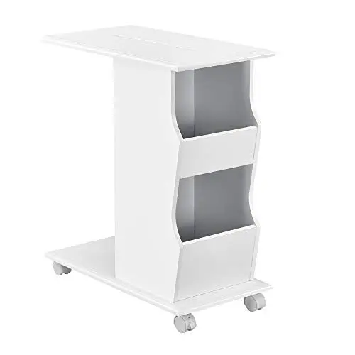 Produktbild: (en.casa) Beistelltisch mit Rollen und Staufächern 53x30x63cm Sofatisch Couchtisch Kaffeetisch Wohnzimmertisch Weiß