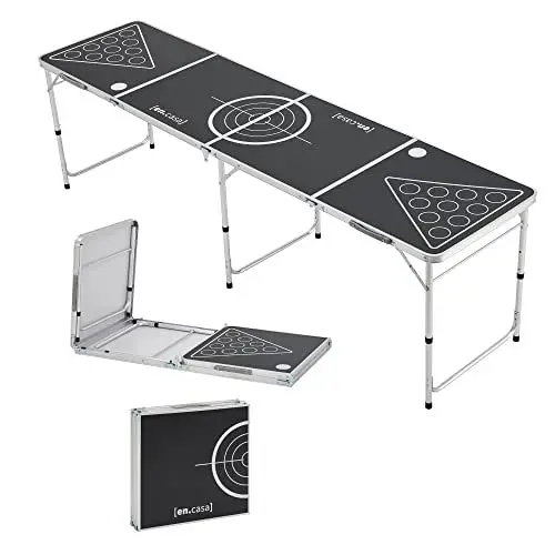 Produktbild: (en.casa) Bierpong Tisch Ibiza Beer Pong Tisch verstellbar und klappbar 240x60cm Schwarz