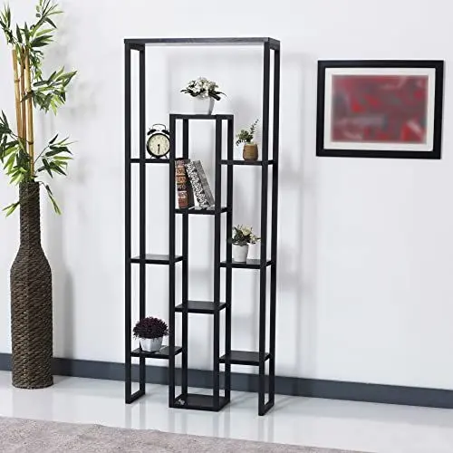 Produktbild: (en.casa) Blumenständer Blaavandshuk 11 Ebenen Blumenregal 150 x 60 x 19 cm Pflanzenständer Indoor Pflanzenregal Wohnzimmer Schwarz/Marmor-Optik