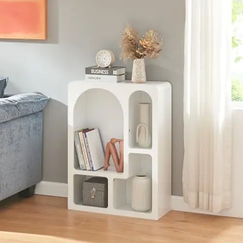Produktbild: (en.casa) Bücherregal Vågå Standregal 80 x 60 x 24 cm offener Bücherschrank mit 4 Fächern Regal stehend Weiß