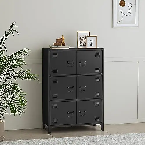 Produktbild: (en.casa) Büroschrank Hamina Aktenschrank mit 6 Türen Mehrzweckschrank mit 3 Ablagefächern Industrial Aufbewahrungsschrank aus Stahl Beistellschrank 80x40x113cm Schwarz