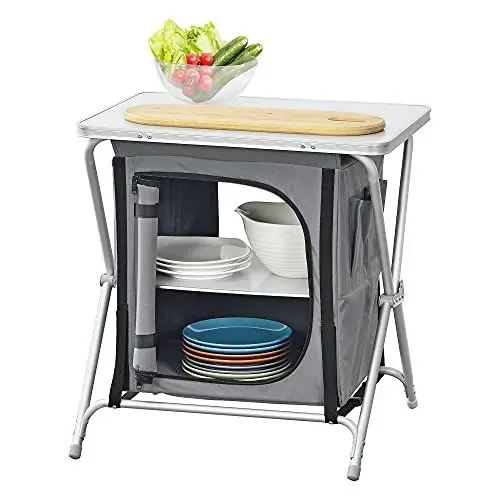 Produktbild: (en.casa) Campingküche Tullinge Outdoor Küche Campingschrank faltbar 64 x 60 x 45 cm Faltschrank mit Arbeitsplatte Reiseküche inkl. Tragetasche Aluminiumgestell Dunkelgrau