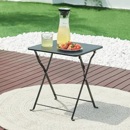 Produktbild: (en.casa) Campingtisch Vegårshei Klapptisch Gartentisch Stahl klappbar quadratisch Outdoor-Tisch faltbar 45 x 40 x 40 cm Schwarz
