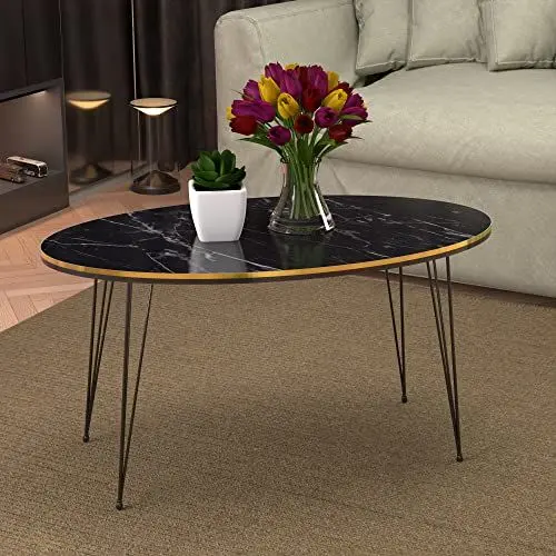 Produktbild: (en.casa) Couchtisch Hirtshals Beistelltisch 41 x 90 x 50 cm Kaffeetisch aus Spanplatte und Metall Sofatisch für Wohnzimmer Schlafzimmer Marmor, schwarz