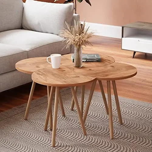 Produktbild: (en.casa) Couchtisch Højer Beistelltisch im 4er Set Satztisch 48 x 45 x 32 cm Wohnzimmertisch Kaffeetisch Holzoptik