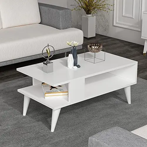 Produktbild: (en.casa) Couchtisch Lycksele Beistelltisch Wohnzimmertisch mit Stauraum rechteckig Weiß mit unterer Ablage Sofatisch