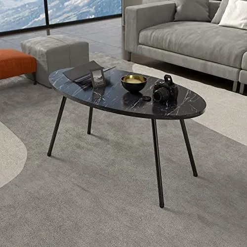 Produktbild: (en.casa) Couchtisch Skærbæk Beistelltisch 43 x 90 x 50 cm Kaffeetisch aus Spanplatte und Metall Sofatisch für Wohnzimmer Schlafzimmer Marmor, schwarz