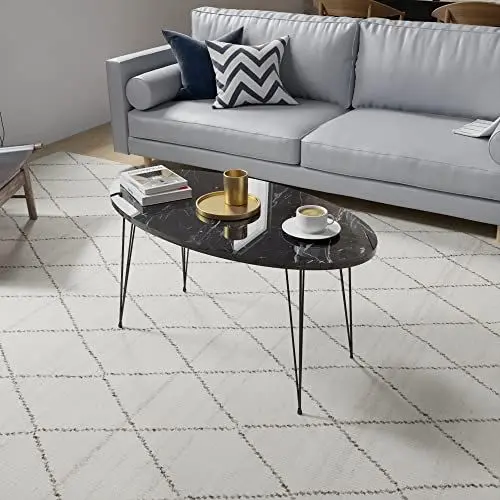 Produktbild: (en.casa) Couchtisch Skævinge Beistelltisch 43 x 90 x 50 cm Kaffeetisch aus Spanplatte und Metall Sofatisch für Wohnzimmer Schlafzimmer Marmor, schwarz