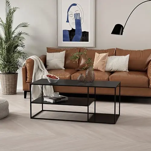 Produktbild: (en.casa) Couchtisch Solund Beistelltisch Metall Schwarz matt Wohnzimmertisch mit Stauraum 120 x 50 x 50 cm Sofatisch rechteckig Kaffeetisch